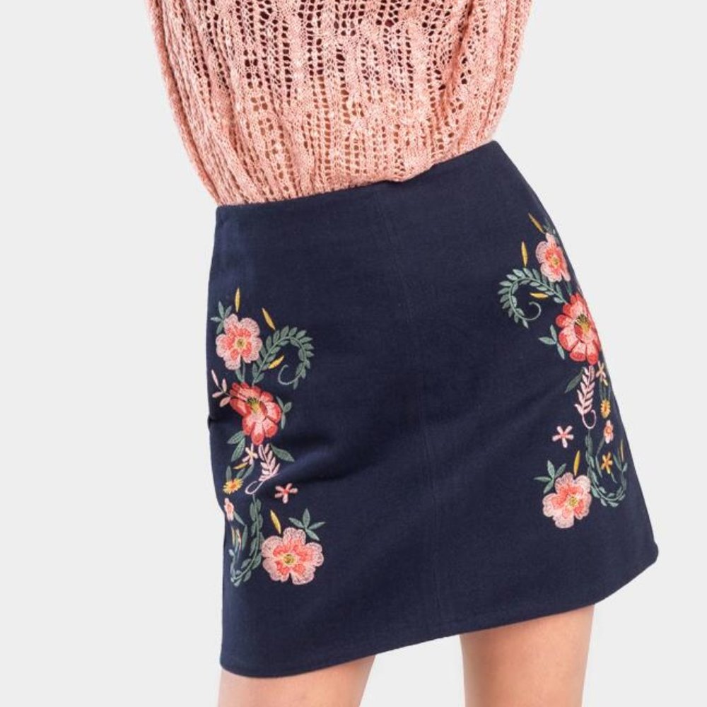 Brand New Francesca's Quinley Embroidered Skirt